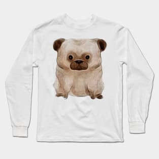 Cute Fawn Pug Puppy Drawing| Funny Kawaii Pug Long Sleeve T-Shirt